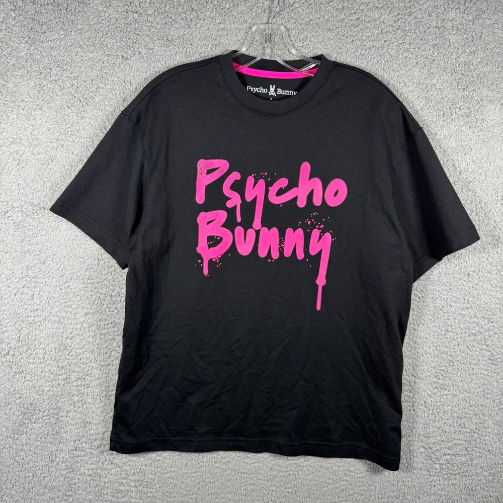 Psycho Bunny Mens Black Pink Graffiti Logo Pima Cotton T-Shirt Size 4 S